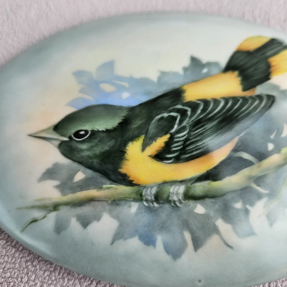 VTG Handpainted Ceramic Jewelry Trinket Box Bird Baltimore Oriole Oval 7